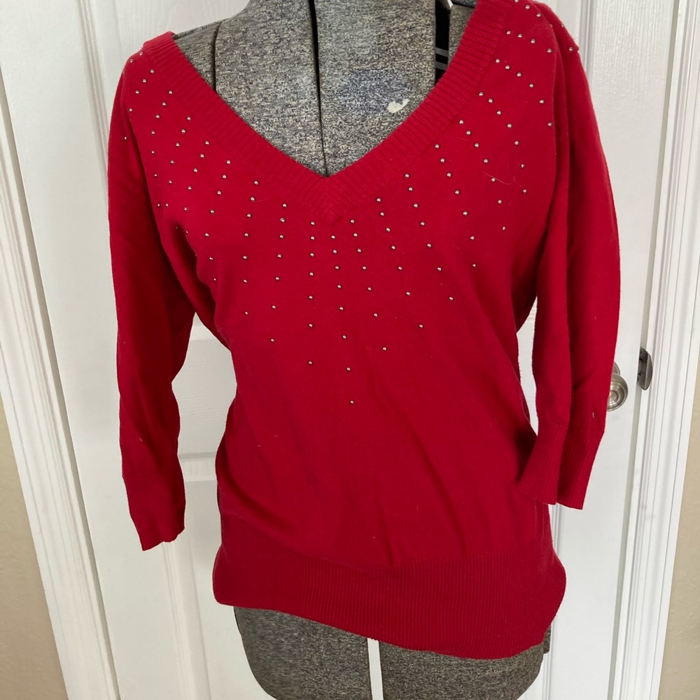 Torrid red v neck sweater with silver studs